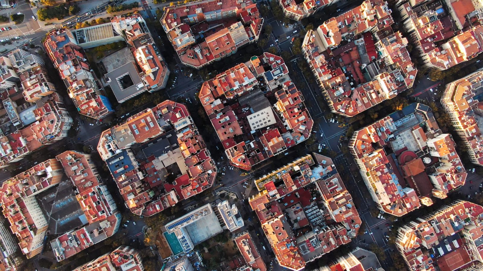 Manzanas del Eixample de Barcelona, vista aérea
